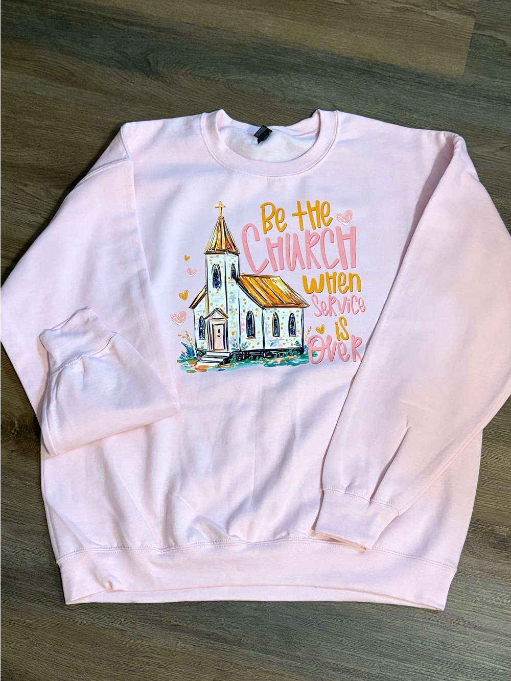 Women’s Light Pink Graphic Church Sweatshirt